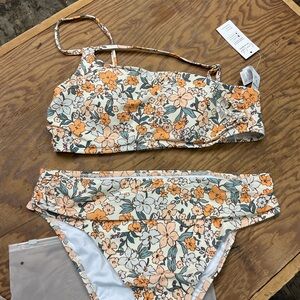 Cupshe Floral Bikini Set in Orange and Cream